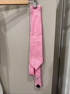 Versace Pink and White Greek Key Silk Tie